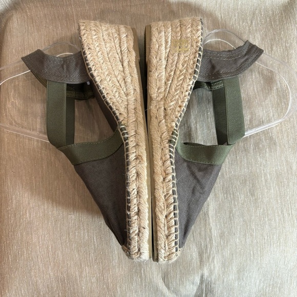 TONI PONS Sz 41 Canvas Elastic Top Espadrilles Wedges Sandals Olive & Grey NEW - Picture 3 of 9